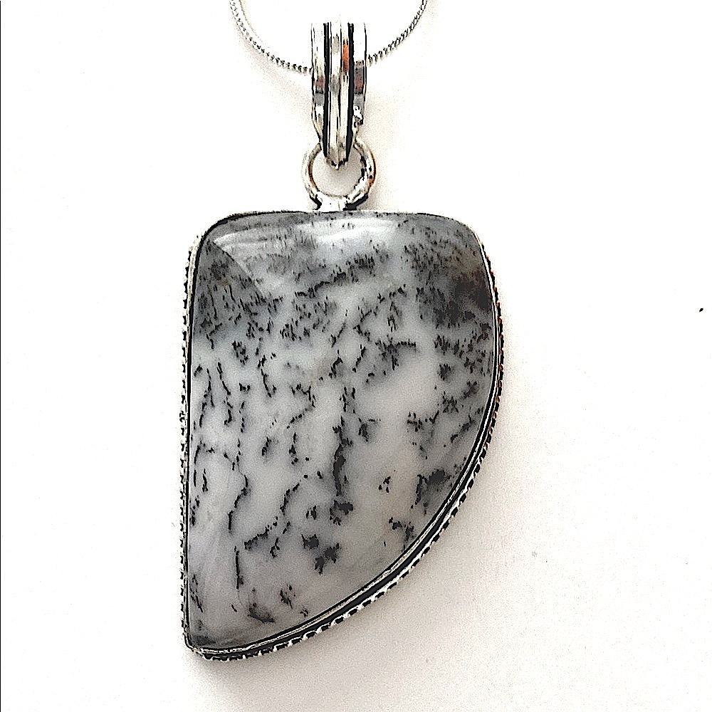 2 inch, 925 marked, Dendrite Opal pendant on 29 inch silver chain